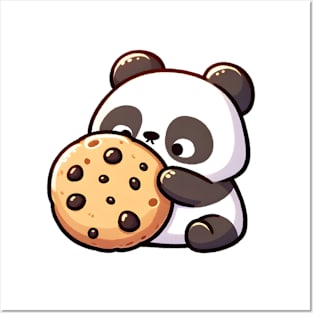 Panda Enjoying a Delicious Chocolate Chip Cookie Posters and Art